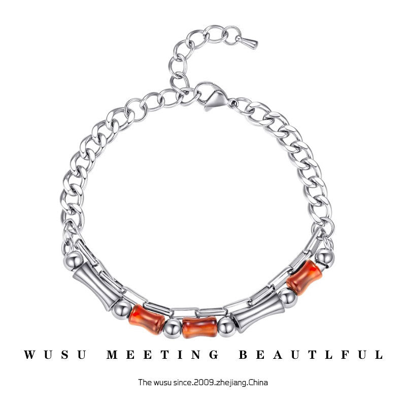 Red Agate Bracelet for Men – Hip-Hop Titanium Steel Style