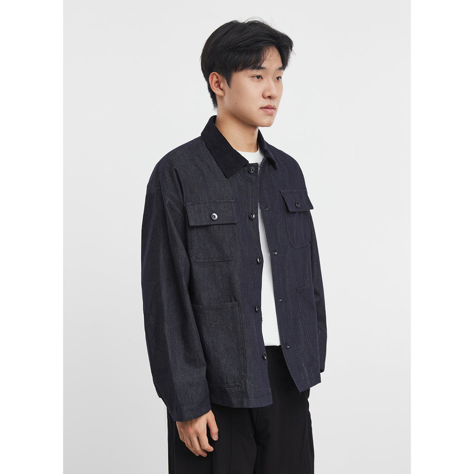 Men’s Denim Blue Jacket – Casual Lapel Spring Workwear