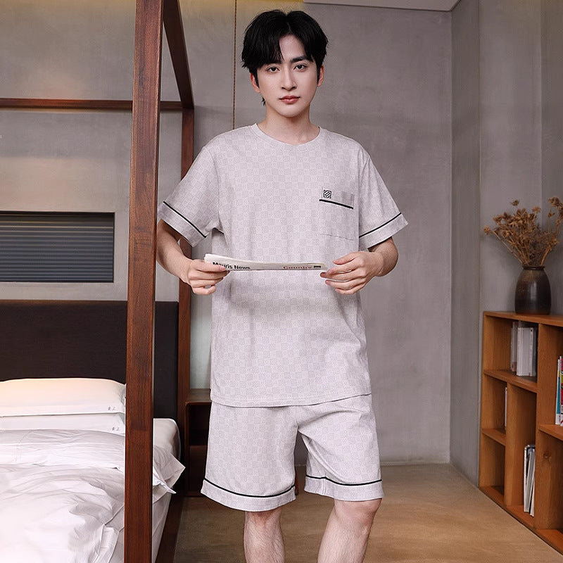 Longsha Men's Premium Ice Silk Short-Sleeve Loungewear Suit