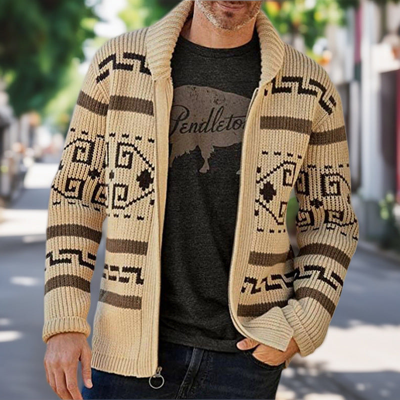 Men's Slim Jacquard Cardigan – Autumn Winter Lapel Sweater