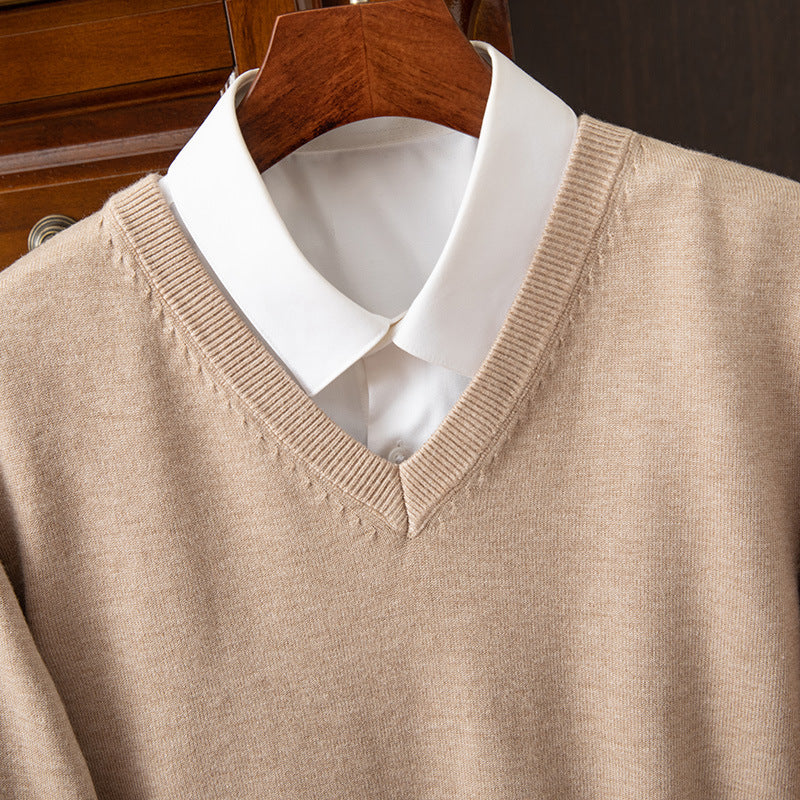 Men’s V-Neck Knit Sweater – Autumn Winter Casual Loose Fit