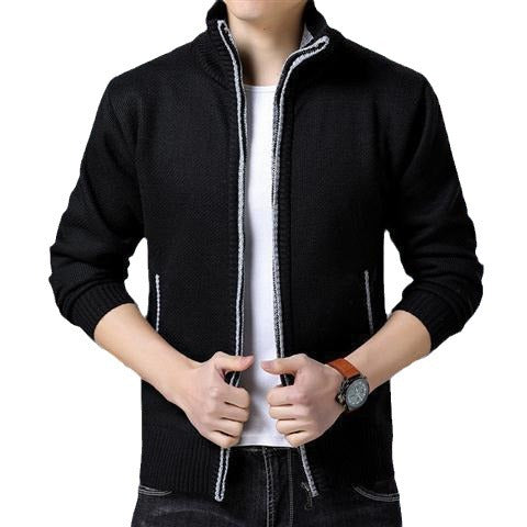 Men’s Thick Stand-Up Collar Knitted Cardigan Jacket