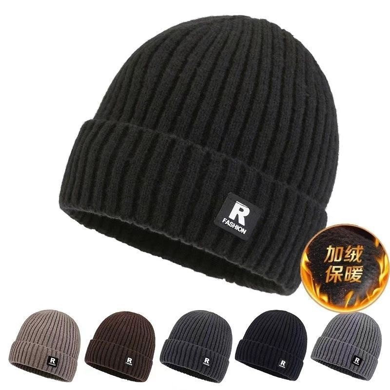 Autumn Winter Velvet Thickened Knited Hat Men Large Head
