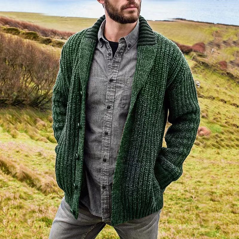 Men's Autumn Winter Slim Knit Cardigan – Solid Color Sweater