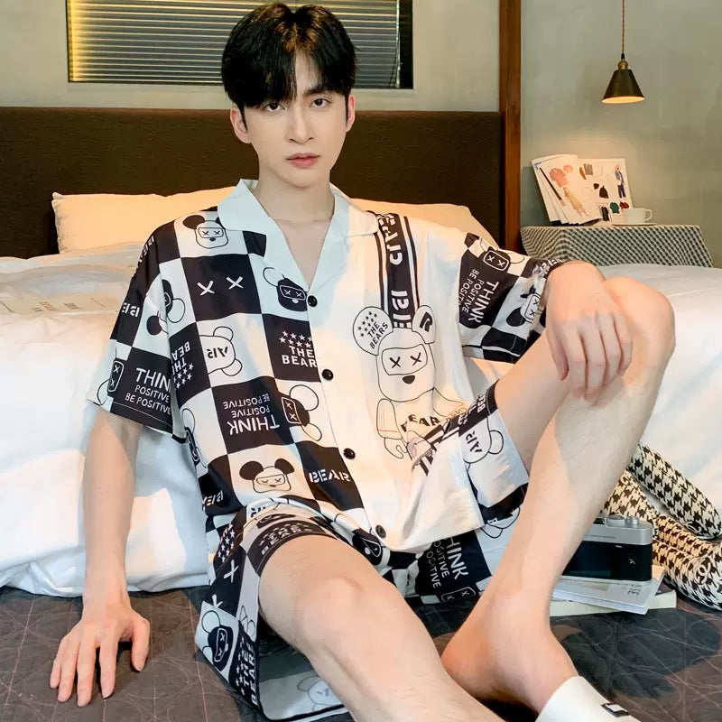 Men’s Ice Silk Pajama Set – Summer Student Homewear
