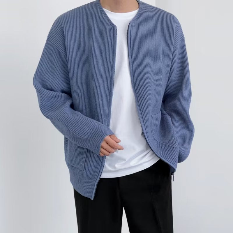 Men's Korean Zipper Cardigan – Autumn Winter Loose Knit Jacket