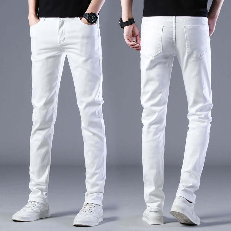 Spring-Summer Men’s Slim-Fit White Denim Pants
