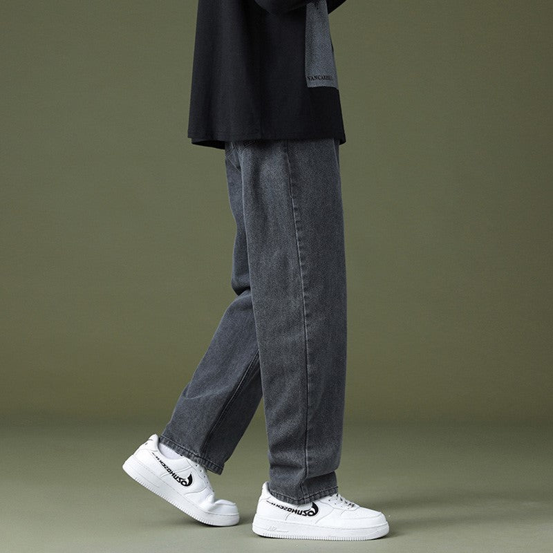 Men’s Wide-Leg Casual Trousers Black Loose Fit Jeans