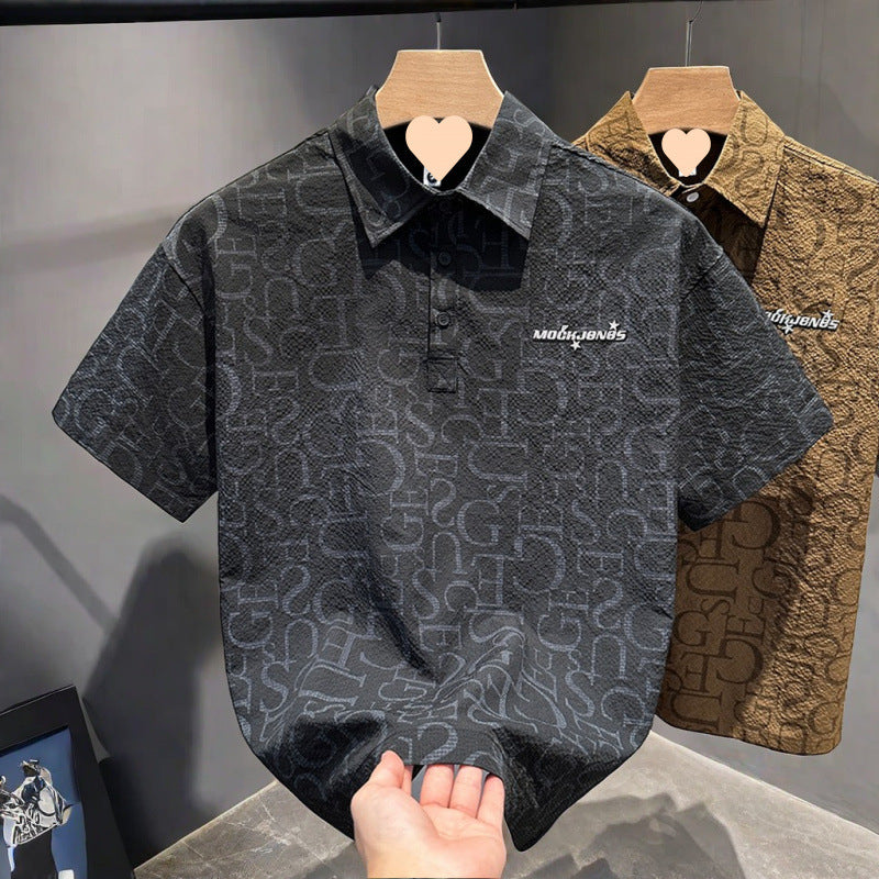 Summer Men's Business Casual Light Velvet High-End Lapel Shirt