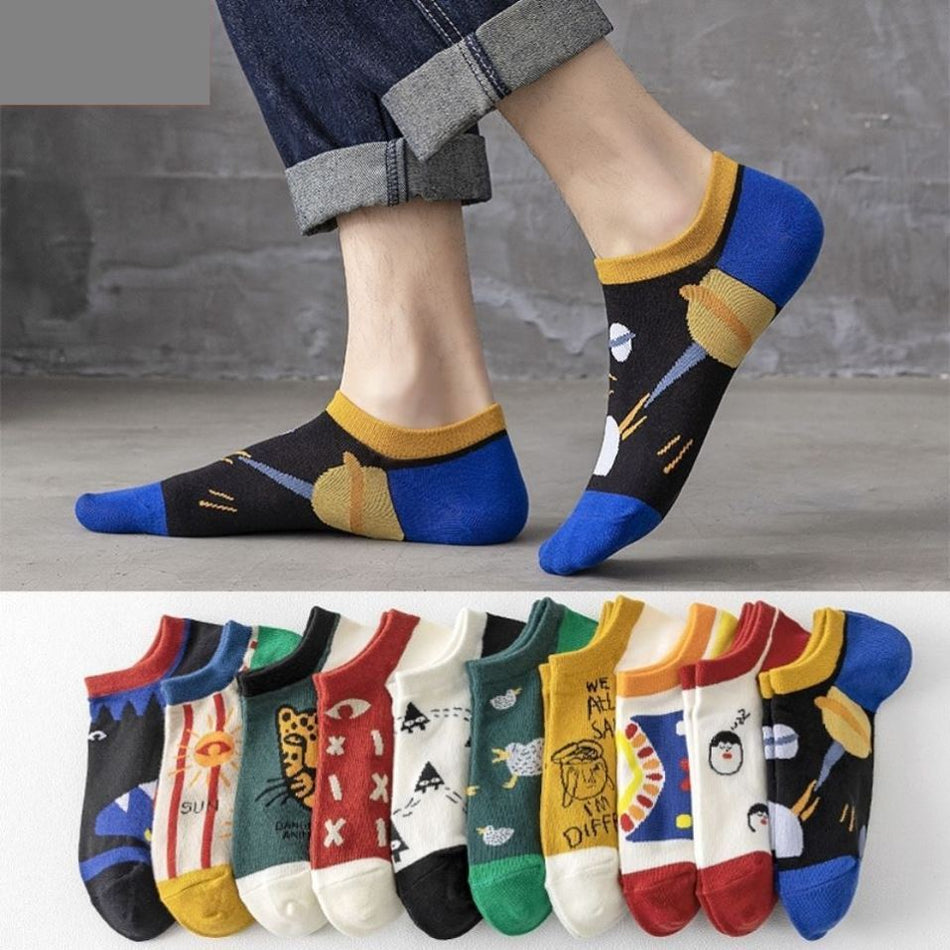 Pack of 10 Men’s Trendy Cotton Boat Socks Summer