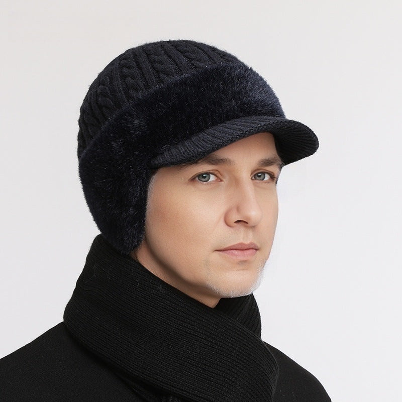 Winter Knitted Hat Fleece Lining Dad Woolen Baseball Cap Men