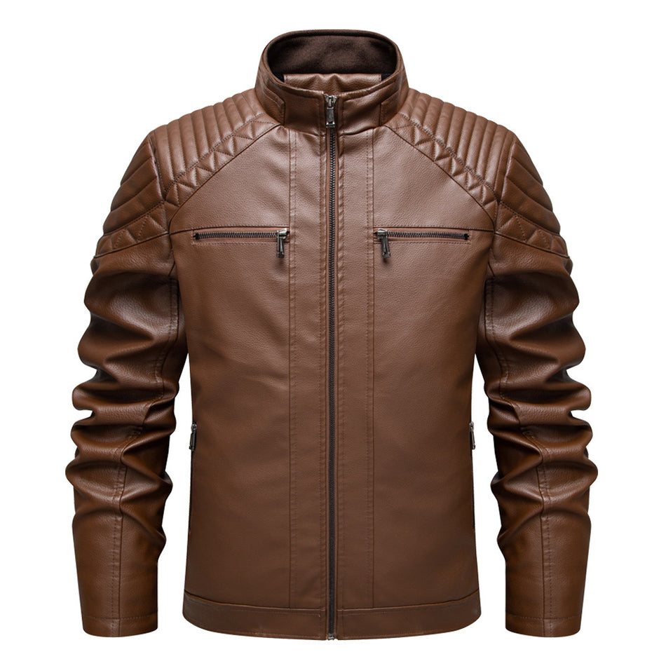 Men’s PU Leather Fleece-Lined Motorcycle Jacket