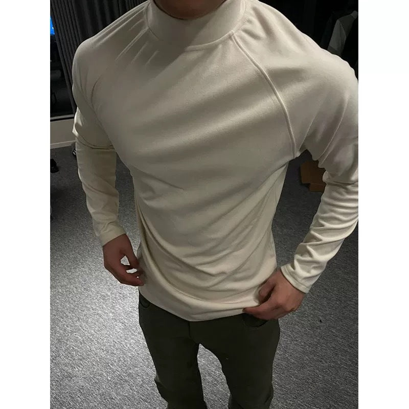 Solid Long Sleeve Base Shirt | High Neck Fitness Tee