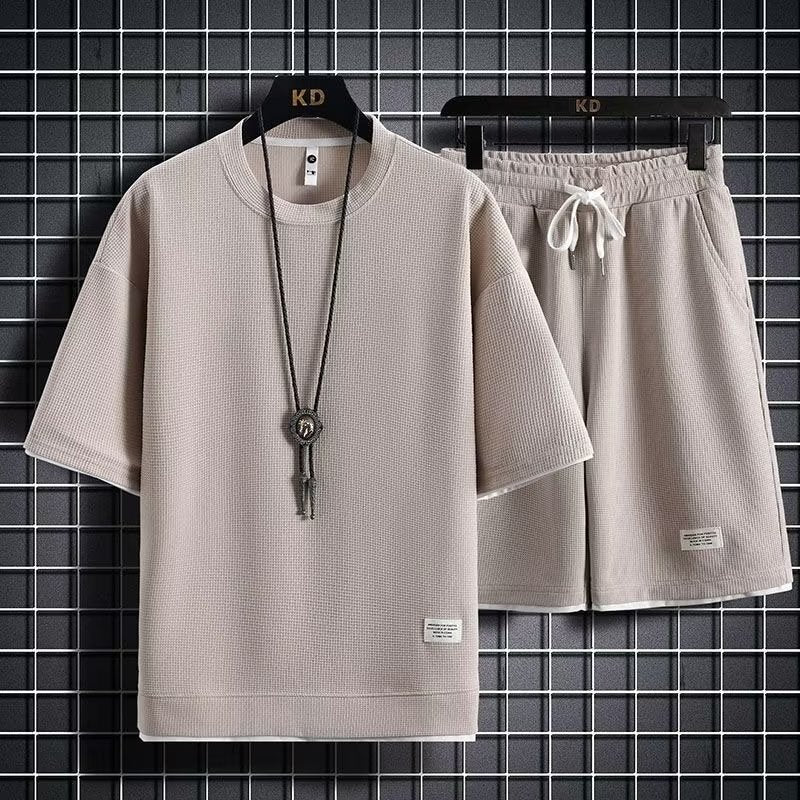 Men’s Waffle Sports Set – Loose Fit Two-Piece Outfit