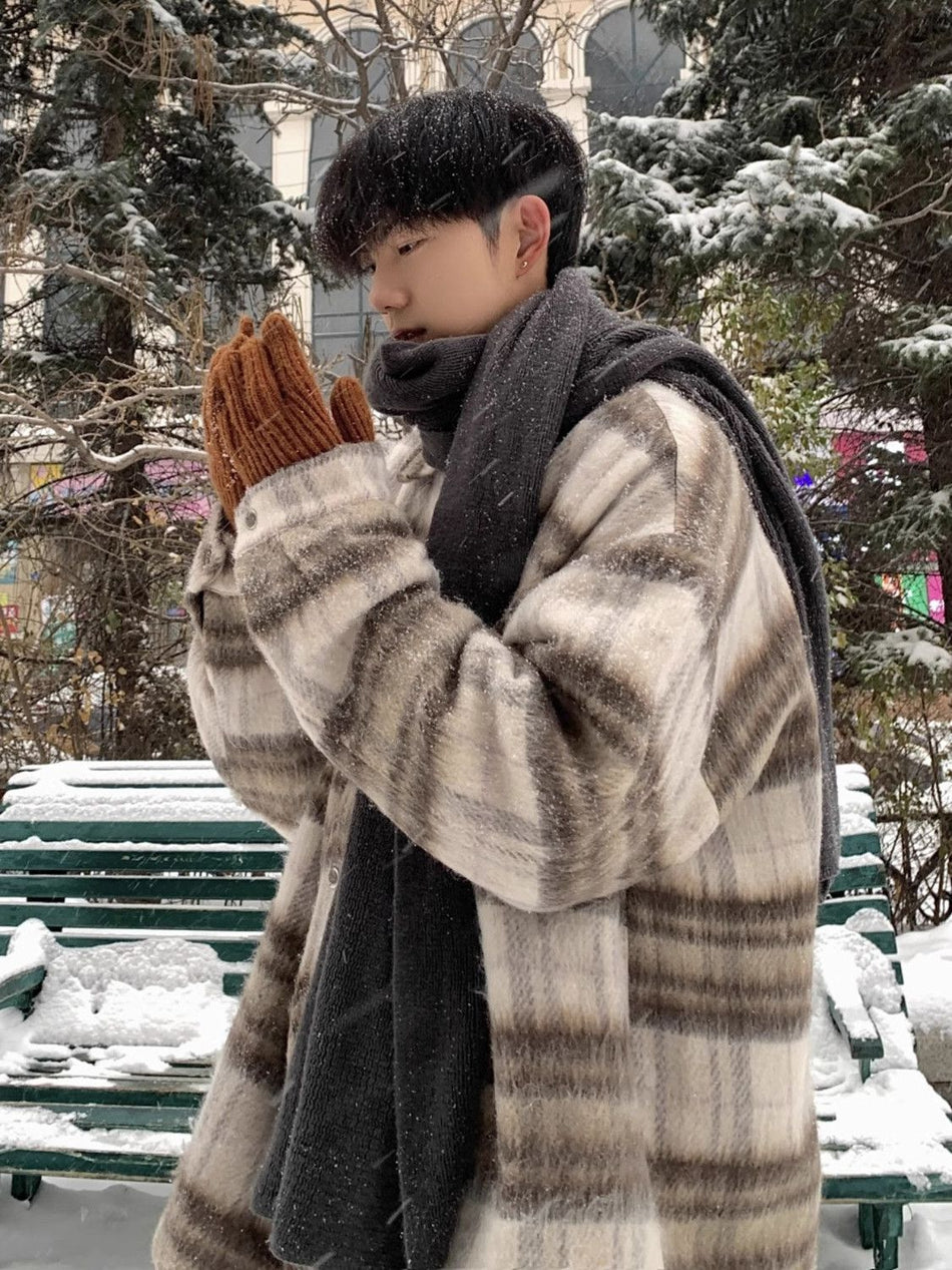 Men’s Plaid Woolen Lapel Vintage Jacket