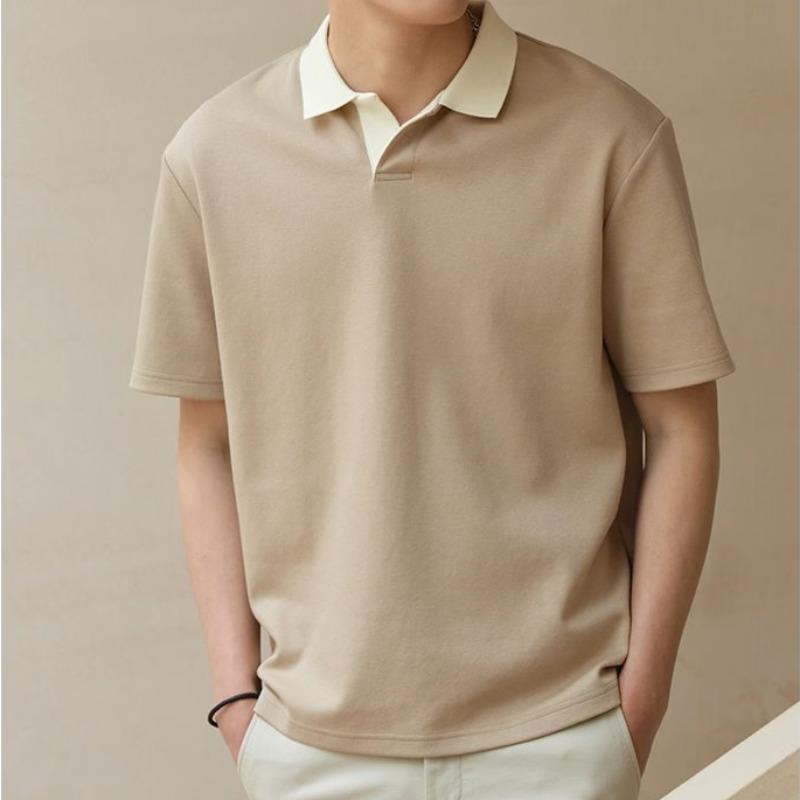 Men’s Korean-Style Short Sleeve Polo Shirt – Loose Fit Knitted Tee
