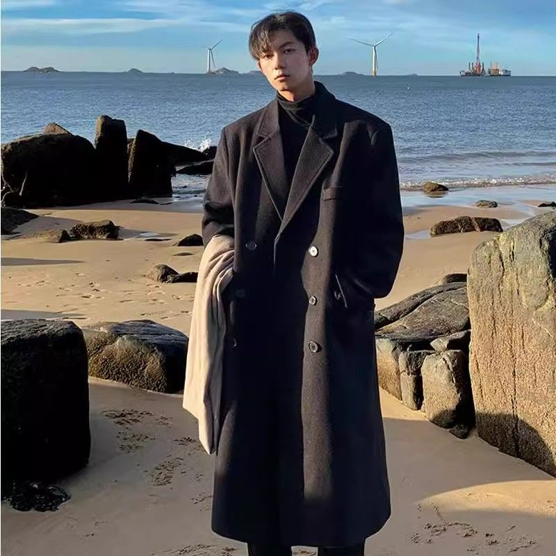 Men’s Mid-Length Woolen Coat Thickened Autumn Winter Jacket