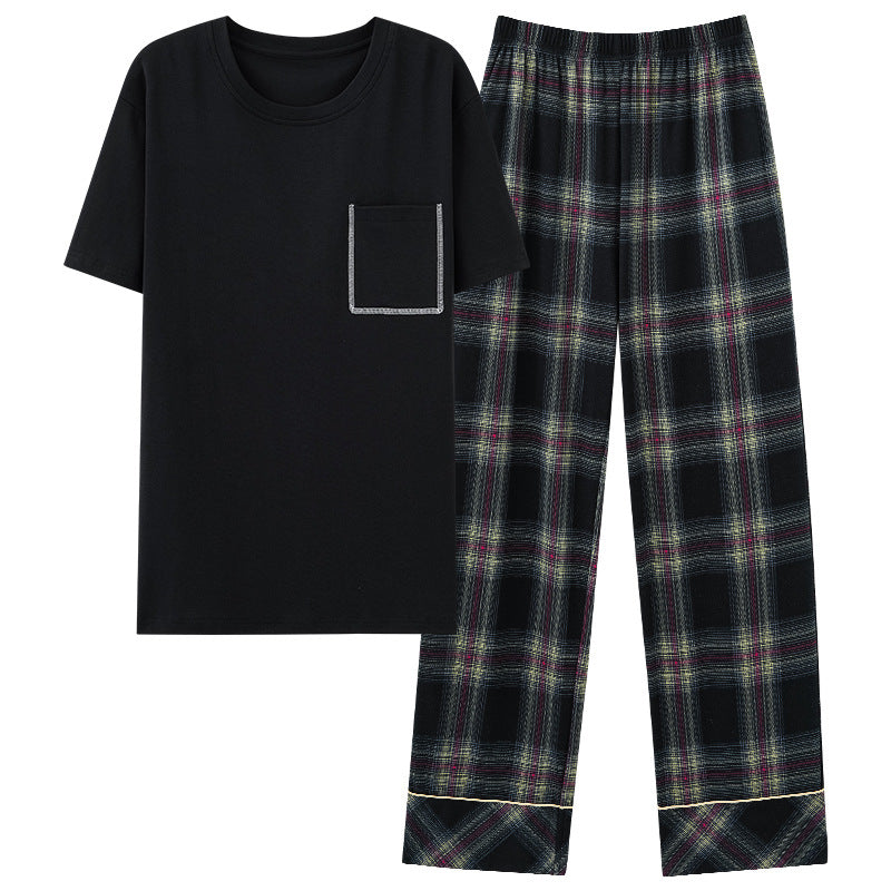 Men’s Cotton Plaid Pajamas – Summer Short Sleeve Set