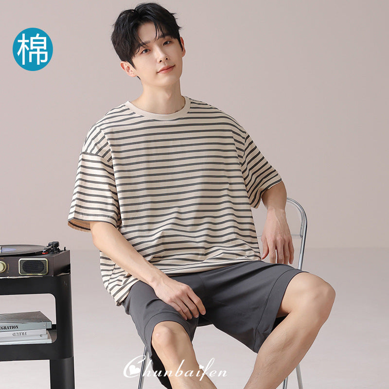 Men’s Cotton Striped Pajama Set – Summer Youth Style