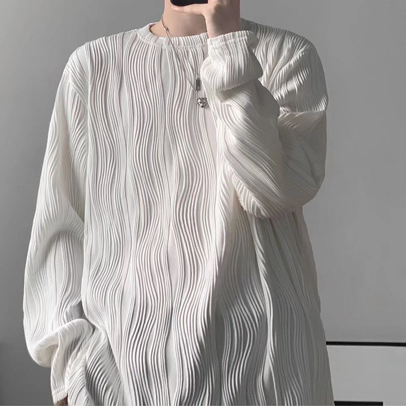 3D Texture Crewneck Tee – Men’s Long Sleeve Spring Top