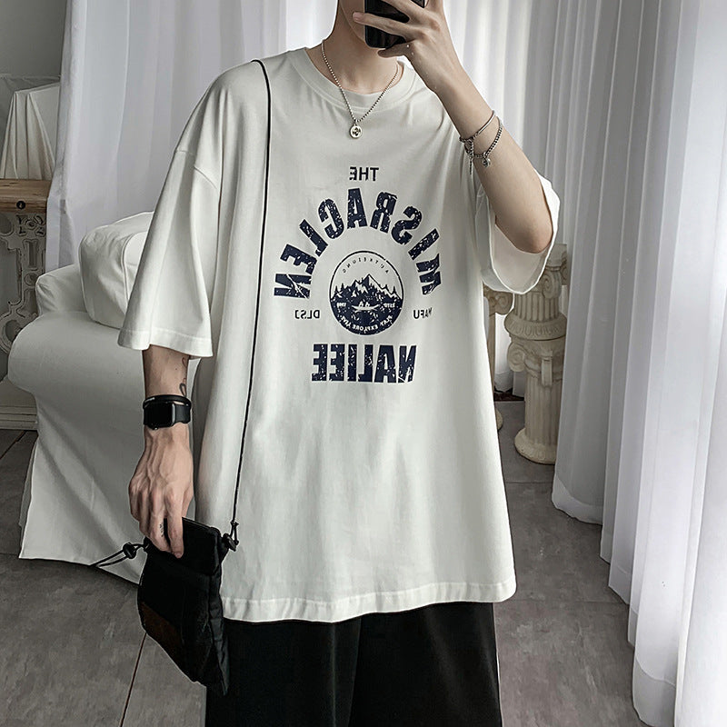 Trendy Men's Loose-Fit Letter Print Half-Sleeve T-Shirt