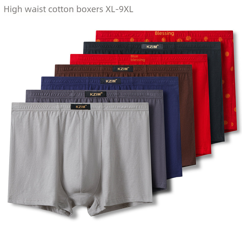 (Pack of 4)-Plus Size Men’s Cotton Boxers – High Waist & Breathable